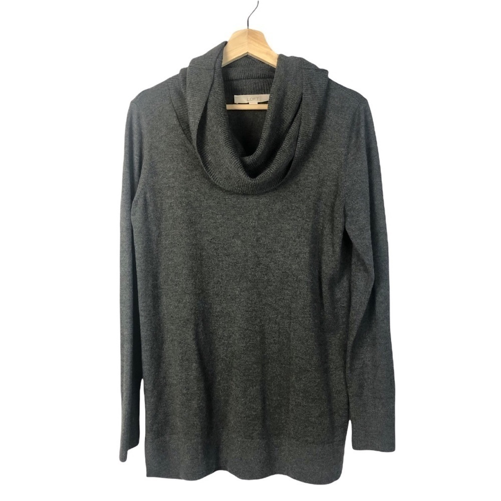 Ann Taylor LOFT Gray Pullover Cowl Neck Lightweight Knit Sweater M